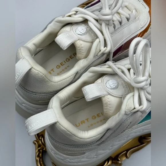 🆕 KURT GEIGER LONDON 🧿 NWOB Kensington Pump Sneaker - White Multi - Sz 39 - Picture 11 of 16